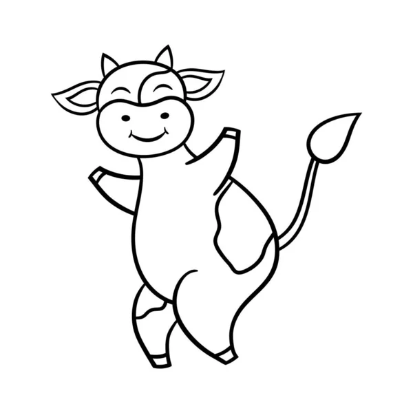 Vektorové Zbarvení Stránky Legrační Kreslené Tančící Krávy Symbol 2021 — Stockový vektor