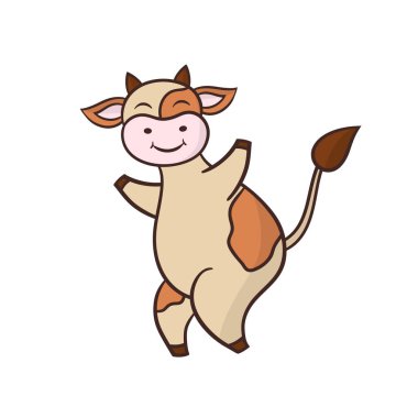 2021 'in sembolü, vektör şirin komik çizgi film dans eden inek.