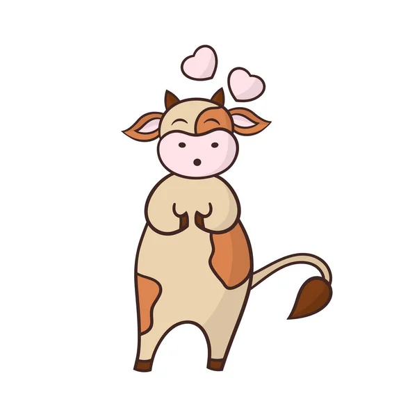 Drôle Vache Aimante Mignonne Avec Des Cœurs Symbole 2021 Illustration — Image vectorielle