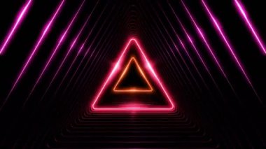 Güzel soyut üçgen tünel ışık ile hareketli hızlı hatları. Farklı renkleri gökkuşağı. Neon ışıkları ile arka plan fütüristik tünel. 3D animasyon sanat kavramı ilmekledi. 4 k Ultra Hd 3840 x 2160.