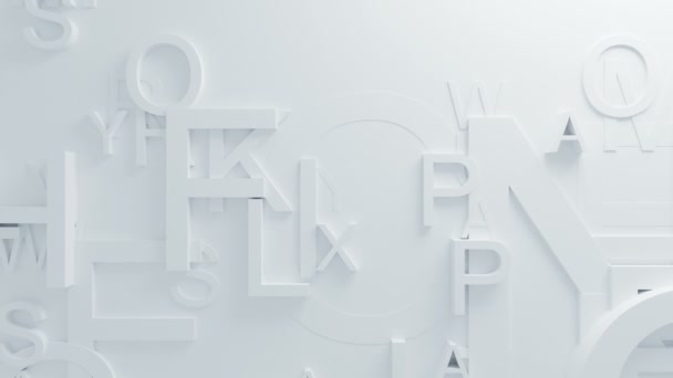 Vackra vita bokstäver på ytan rörliga i sömlös 3d-animering. Abstrakta Motion Design bakgrund. Datorgenererade Process. 4k Uhd 3840 x 2160. — Stockvideo