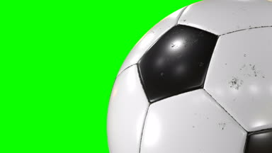 Güzel futbol topu yakın çekim yeşil ekranda yavaş döner. Futbol ilmekledi topu dönüm 3d animasyon. 4 k Ultra Hd 3840 x 2160.