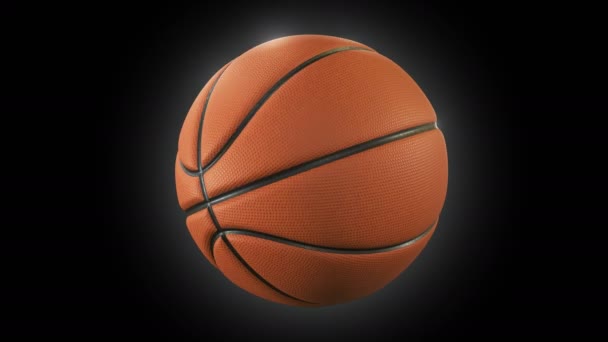 Conjunto de 3 Videos. Hermosa pelota de baloncesto girando en cámara lenta en negro con bengalas. Looped Basketball 3d Animations of Turning Ball (en inglés). 4k Ultra HD 3840x2160 . — Vídeo de stock