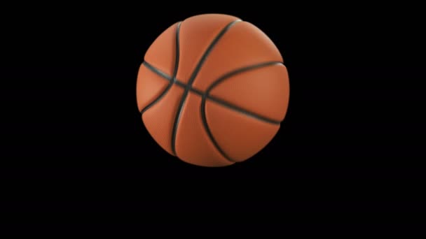 Conjunto de 4 Videos. Hermosa pelota de baloncesto lanza en cámara lenta en negro con bengalas. Baloncesto animaciones 3d de la bola voladora. 4k Ultra HD 3840x2160 . — Vídeos de Stock