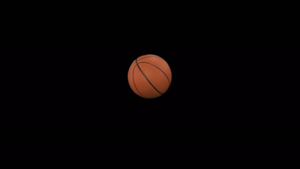 Conjunto de 2 Videos. Hermosa pelota de baloncesto golpea la cámara en cámara lenta en negro con bengalas. Baloncesto animaciones 3d de la bola voladora. 4k Ultra HD 3840x2160 . — Vídeos de Stock