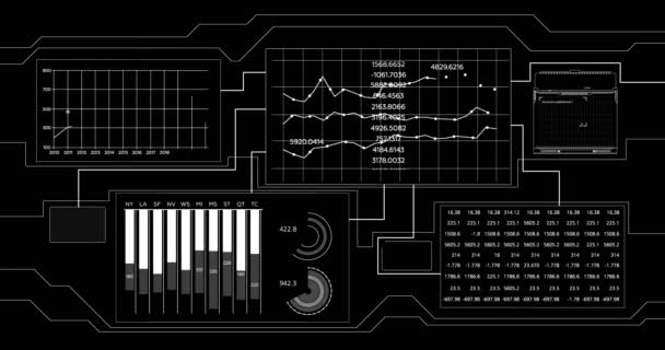Vackra vita Hologram svart arbeta. Futuristiska tekniska gränssnitt visas med diagram och siffror analysera Data. Affärsidé. 4k Uhd 4096 x 2160. — Stockvideo