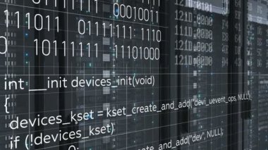 Güzel raf sunucuları yakın çekim animasyon Modern veri merkezindeki kodlama ile çalışma bulut bilgi işlem süreci. Dijital teknoloji kavramı. 3D animasyon 4k Ultra Hd 3840 x 2160.