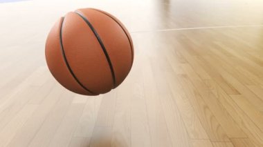 Basketbol topu mahkemeye yavaş çekimde iplik kat sorunsuz atlama. Spor kavram. 3D animasyon 4 k Ultra Hd 3840 x 2160 ilmekledi.