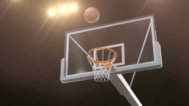 Profesyonel basketbol Hoop ağır çekim kamera sinek atmak. Güzel bir top uçuş sepet Net mahkeme altın içine fişekleri spot. Spor kavram 3d animasyon 4k Ultra Hd 3840 x 2160.