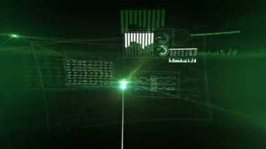 Ağ kılavuz çizgiler ve noktalar hareket yeşil renk patlamaları ile. Soyut yazılım kod bağlantıları ve veri aktarımı. 3D animasyon iş ve teknoloji kavramı ilmekledi. 4 k Ultra Hd 3840 x 2160.