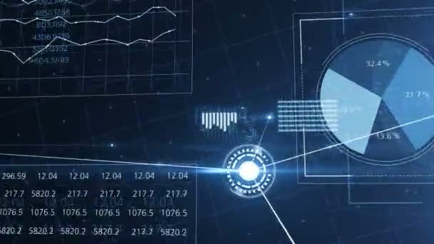 Geschäft abstrakte Flucht durch das globale wachsende Netzwerk mit Diagrammen und Diagrammen. wunderschöne 3D-Animation mit blauen Linien, Punkten und Raster. Geschäfts- und Technologiekonzept. 4k ultra hd 3840x2160. — Stockvideo