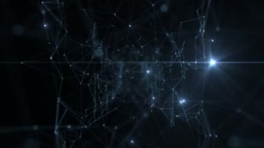 Soyut ağ şebekesi üzerinden uçan sönen ışıkları ile hareket. Çizgiler ve Dof bulanıklık ile 3D animasyon ilmekledi. Dijital teknoloji ve bilgi kavramı. 4 k Ultra Hd 3840 x 2160.