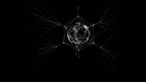 Conexiones de red abstractas alrededor de la esfera con líneas y puntos sobre fondo negro. Animación en bucle 3d. Digital Technology and Business Concept. 4k Ultra HD 3840x2160 . — Vídeo de stock