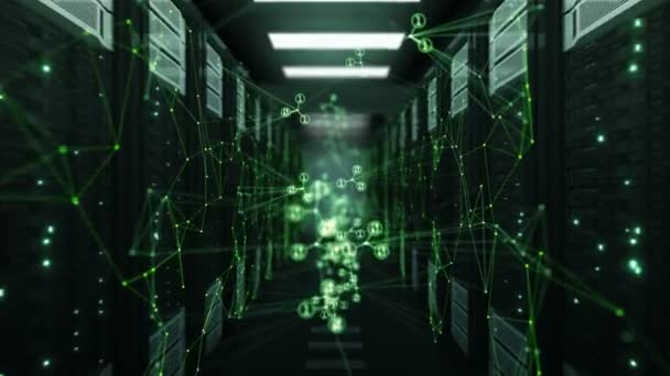 Digitális hálózati kódot zöld színű absztrakt szerver szobában Dof elhomályosítja. Végtelenített Data Center 3D-s animáció. Digitális média és a futurisztikus technológia koncepció. 4 k Ultra Hd 3840 x 2160. — Stock videók