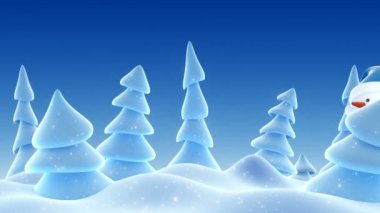 Mutlu kardan adam mavi Santa şapka tebrik elle ve kış ormanda gülümseyerek. Güzel 3d çizgi film animasyon. Animasyonlu tebrik kartı Merry Christmas mutlu yeni yıl kavramı. 4 k Ultra Hd 3840 x 2160