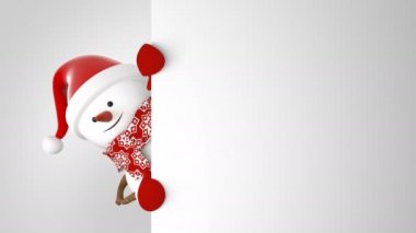 Noel Baba'ya komik kardan adam kap elleri ile selam ve gülümseyerek. Güzel 3d çizgi film animasyon yeşil ekran. Animasyonlu tebrik kartı neşeli Noel kavramı. Son çerçeve döngü-mümkün. 4k Uhd 3840 x 2160