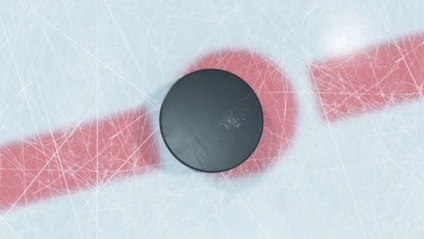 Detail hokejový puk pokles off zóně. 3D animace-PUK padající na ledě s a bez rozostření Dof na Green Screen Alpha masky. Aktivní Sport koncept. 4k Uhd 3840 x 2160.