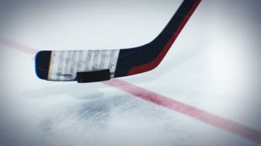 Güzel hokey sopası yavaş hareket yakın çekim Dof bulanıklık ile hokey topu atma. Profesyonel atmak 3D animasyon. Aktif spor kavram. 4k Uhd 3840 x 2160.