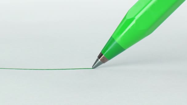 Beautiful Green Color Pen Drawing Line on Paper Close-up. Looped 3d Animation. Abstract Writing and Drawing Process. Business and Design Concept. 4k Ultra HD 3840x2160. — Stock Video