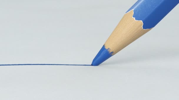 Ołówek drewniany niebieski kolor linii rysunku na papierze zbliżenie. Zapętlone 3d animacji zielonego ekranu kanał alfa. Streszczenie, pisanie i rysowanie procesu. Sztuka i wzornictwo. 4 k Ultra Hd 3840 x 2160. — Wideo stockowe