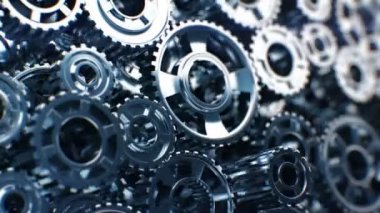 Metal duvar, vites sorunsuz dönüm yaptı. Güzel Dof bulanıklık ile 3d animasyon ilmekledi. Soyut işlem çalışma. Takım çalışması iş ve teknoloji kavramı. 4k Uhd 3840 x 2160.