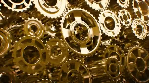 Beautiful Golden Gears Wall Seamless Rotation. Beautiful Looped 3d Animation. Abstract Working Process. Teamwork Business and Technology Concept. 4k Ultra HD 3840x2160. — Stock Video