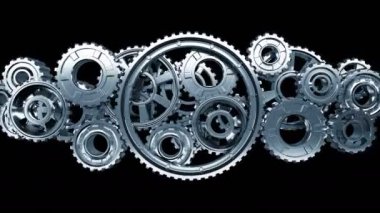 Sorunsuz döndürme mekanizması çalışmaya bölümündeki büyük Metal vites. Güzel Alfa mat ile 3d animasyon ilmekledi. Soyut işlem çalışma. Takım çalışması iş ve teknoloji kavramı. 4k Uhd 3840 x 2160.