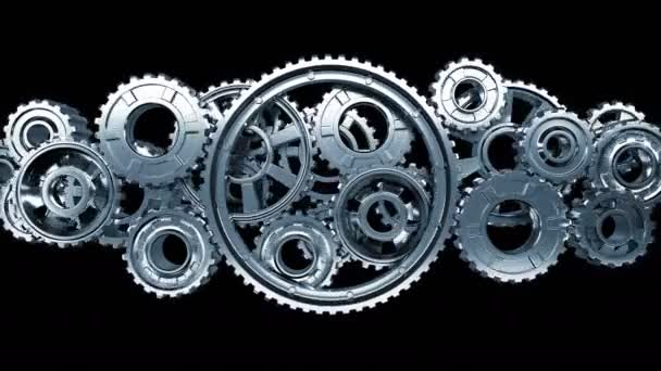 大きな金属歯車加工機構のシームレスな回転。アルファ マットで美しいループ 3 d アニメーション。抽象的な作業工程。チームワークのビジネスと技術コンセプト。4 k Uhd 3840 x 2160. — ストック動画