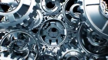 Tornalama metal dişli Inşaat Dikişsiz aracılığıyla uçan. Güzel looped 3D animasyon. Soyut çalışma süreci. Takım çalışması Iş ve teknoloji konsepti. 4k Ultra HD 3840x2160.