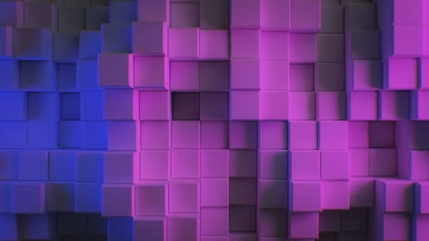 Gyönyörű absztrakt kockák kék és lila ultraibolya fény végtelenített 3D animáció. Színes fali mozgó zökkenőmentes hátteret 4k Ultra HD 3840x2160.
