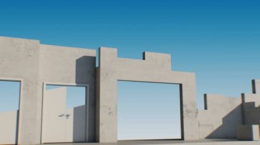 Güzel Zaman Atlamalı Soyut Yapı İşlemi 3d Animasyon. Büyüyen Modern Gökdelenler Kavramı. Beton, Çelik ve Cam Yansıtan Gökyüzü. 4k Ultra Hd 3840x2160.