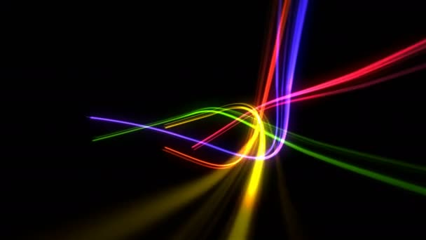 Beautiful Light Colored Abstract Trails Flying Together Isolated on Black Background Seamless. Looped 3d Animation of Bright Digital Color Strokes. Design Concept. 4k Ultra HD 3840x2160. — Stock Video