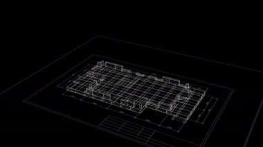 Siyah Arka Plan 3d Cottage Blueprint İnşaat Süreci. Soyut Ev Binası 3d Animasyon. İnşaat İş İúLETMEK Kavram. Son Dönüş Döngü-able olduğunu. 4k Ultra Hd 3840x2160.