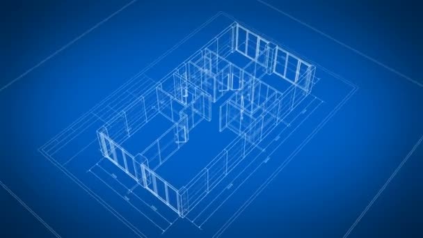 Belo abstrato 3d Blueprint dos apartamentos girando em preto e azul sem costura. Malha de grade de animação 3d em loop. Conceito de Negócio de Construção. 4k Ultra HD 3840x2160 . — Vídeo de Stock