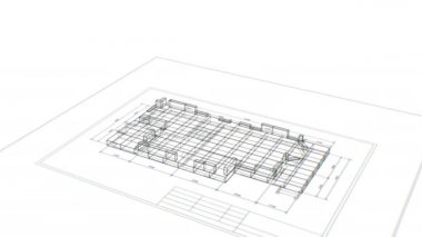 Beyaz Soyut Ev İnşaat Güzel 3d Blueprint Mesh. Plan da Yapı Süreci 3d Animasyon. İnşaat İş ve Teknoloji Kavramı. Son Dönüş Döngülü. 4k Uhd 3840x2160.