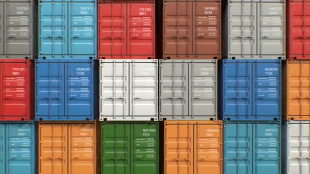 Movendo-se no Terminal de Containers Seamless. Looped 3d animação de linhas de recipientes coloridos. Transporte Business and Logistics Concept. 4k Ultra HD 3840x2160 . — Vídeo de Stock