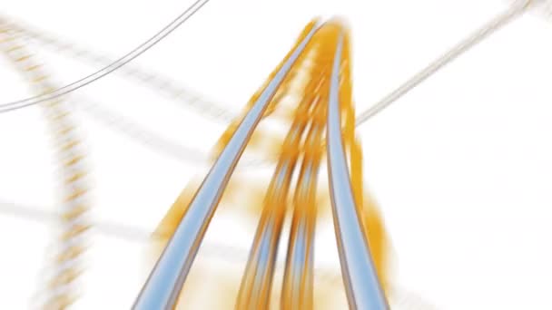 Beautiful Ride on Roller-Coaster Extremely Fast on White Background Seamless. Looped 3d Animation of Abstract Roller Coaster Attraction Curvy Railway. Entertainment Concept. 4k Ultra HD 3840x2160. — Stock Video