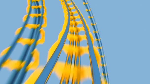 Passeio extremamente rápido na montanha-russa com sol brilhando no céu azul sem costura. Looped 3D Animação de Abstract Roller Coaster Circle Atração. Conceito de entretenimento. 4k Ultra HD 3840x2160 . — Vídeo de Stock