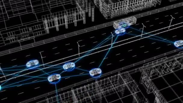 Prachtige illustratie controlesysteem werkt op abstracte snelweg verkeer het verbinden van alle Auto's in digitale netwerk naadloos. Looped 3D-animatie van futuristisch surveillance systeem. 4k Ultra HD 3840x2160. — Stockvideo