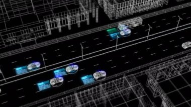 Kimlik Gözetim Soyut Sistem Çalışma Süreci İllüstrasyon City Street Dikişsiz. Yol 4k Ultra Hd 3840x2160 Üzerinde Araba ve Sürücüleri Analiz Kontrol Sistemi Looped 3d Animasyon.