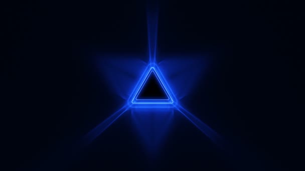 Bella galleria astratta triangolo con linee luminose al neon che si muovono velocemente. Colori brillanti blu. Sfondo Tunnel futuristico con luci luminose. Looped 3D Animation Art Concept. 4K Ultra HD 3840x2160 . — Video Stock