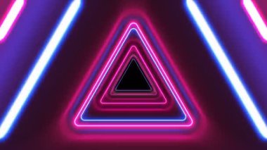 Neon Işık Hatları Hızlı Hareketli Soyut Güzel Üçgen Tünel. Mavi Mor Renkler. Arka plan Fütüristik Parlayan Tünel. Looped 3d Animasyon Sanat Kavramı. 4k Ultra Hd 3840x2160.