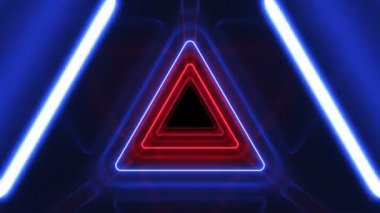 Neon Işık Hatları Hızlı Hareketli Güzel Soyut Üçgen Tünel. Parlak Gökkuşağı Renkleri. Arka plan Fütüristik Parlayan Tünel. Looped 3d Animasyon Sanat Kavramı. 4k Ultra Hd 3840x2160.