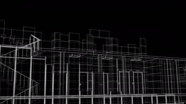 Gökdelen Blueprint Izgara Dikişsiz Güzel Soyut Bina Süreci. Hatları Yapısında Büyüyen İnşaat İlerleme Modern Bina Looped 3d Animasyon. 4k Ultra Hd 3840x2160.