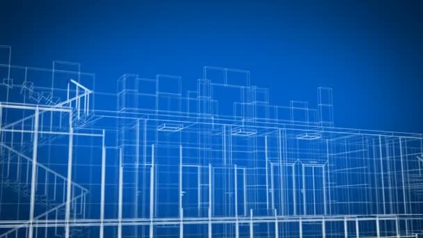 Абстрактный проект Skyscraper Blueprint Grid Seamless. Цикл 3D анимации растущего прогресса строительства современного здания в структуре линий. 4k Ultra HD 3840x2160 . — стоковое видео