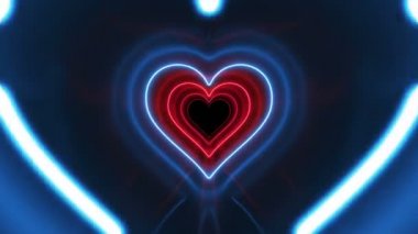 Neon Işık Hatları Hızlı Hareketli Güzel Romantik Soyut Tünel Kalp Şekli. Parlak Gökkuşağı Renkleri. Arka plan Fütüristik Parlayan Tünel. Looped 3d Animasyon. 4k Ultra Hd 3840x2160.
