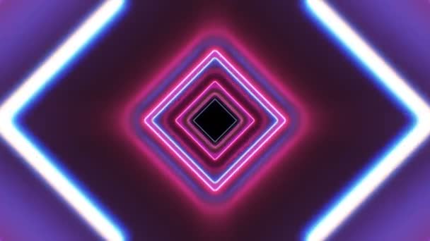 Túnel brillante futurista cuadrado con líneas de luz de neón sin costuras. Hermoso túnel abstracto azul y rosa brillante fondo de colores. Looped 3D Animation Art Concept (en inglés). 4K Ultra HD 3840x2160 . — Vídeos de Stock