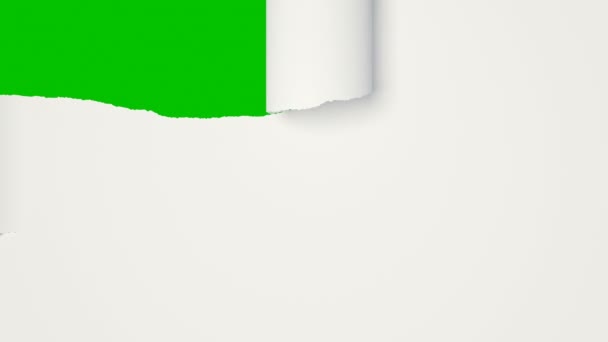 Biała kartka papieru rozrywająca na poziome paski, które zwijały się otwierając ekran. Piękna animacja 3D abstrakcyjnego papieru Breaking na zielonym ekranie. Maska Alfa. 4k Ultra Hd 3840x2160. — Wideo stockowe