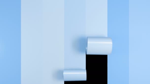 Mooie blauwe en witte rollen papier tape naar beneden gaan, het sluiten van het scherm. 3d Animatie van witte strepen die het scherm bedekken. Alfa Masker Groen scherm. 4k Ultra Hd 3840x2160. — Stockvideo