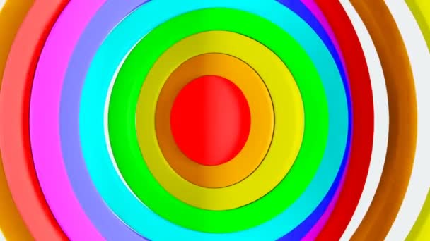 Cercles abstraits ondulant dans les couleurs arc-en-ciel fond sans couture. Boucle Animation 3d des anneaux colorés motif ondulation. Art Concept. 4k Ultra HD 3840x2160 .